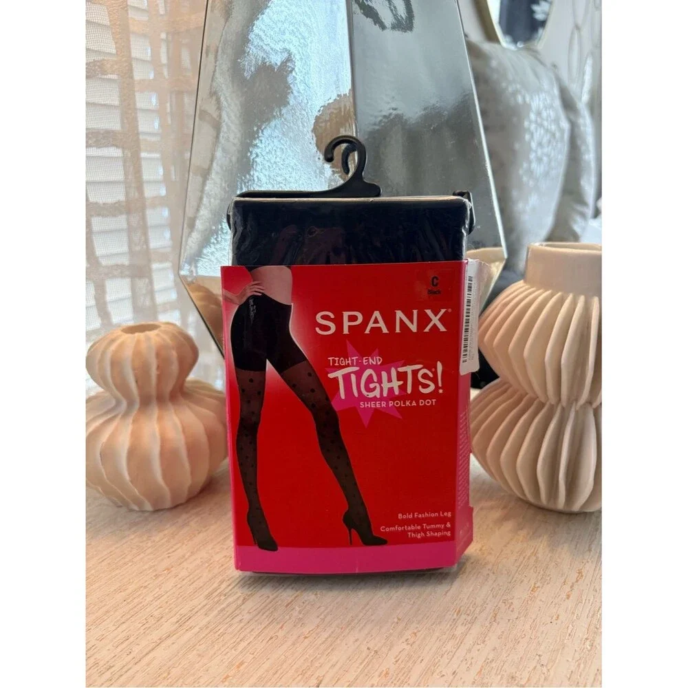 NWT Spanx Black Polka Dot Tights Size C